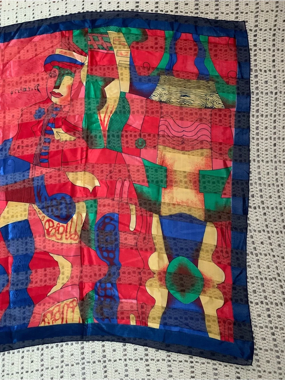 Vintage Picasso Abstract Big Bold Square Silk Scarf Tapestry